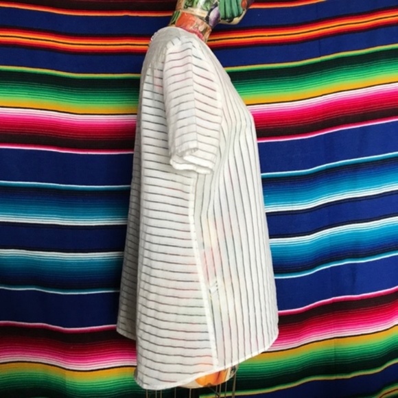 J Crew Shadow Stripe Top Contrast Sheer Mesh Panel - Picture 4 of 8